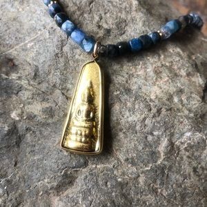 Antique Buddha On Kyanite Cube Necklace